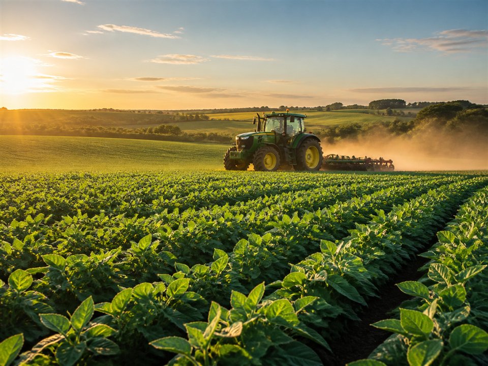 Lavoura e trator representando a força do agronegócio